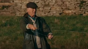 Barbour Ashby Waxed Jacket In Olive worn by Conrad Harrigan (Pierce Brosnan) as seen in MobLand (S01E01)