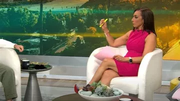 Black Halo Corrine Sheath Dress worn by Michelle Miller as seen in CBS Mornings on July 3, 2025