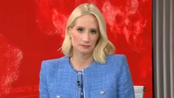 Veronica Beard Agni Jacket in Skylight worn by Caroline Polisi as seen in CBS Mornings on July 2, 2025