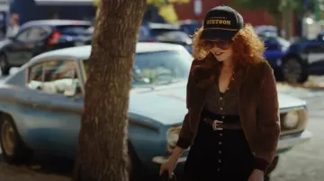 Reformation Black Suede Scallop Trim Mini Skirt worn by Charlie Cale (Natasha Lyonne) as seen in Poker Face (S02E09)