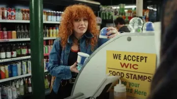 Englishtown Zipper Pocket Denim Jacket worn by Charlie Cale (Natasha Lyonne) as seen in Poker Face (S02E09)