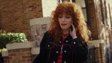 Crest Collection Denim Women's Blue Jean Jacket worn by Charlie Cale (Natasha Lyonne) as seen in Poker Face (S02E10)