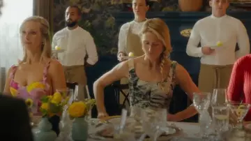 ML Monique Lhuillier Carmen Sweetheart Linen Midi Dress worn by Bess Sinclair (Candice King) as seen in We Were Liars (S01E07)