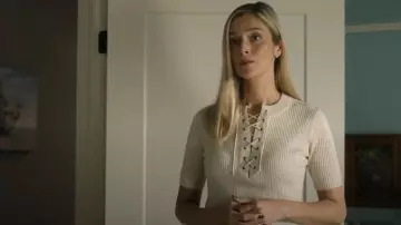 Dries Van Noten Lace-up ribbed-knit Wool-blend Top worn by Penny Sinclair (Caitlin Fitzgerald) as seen in We Were Liars (S01E08)