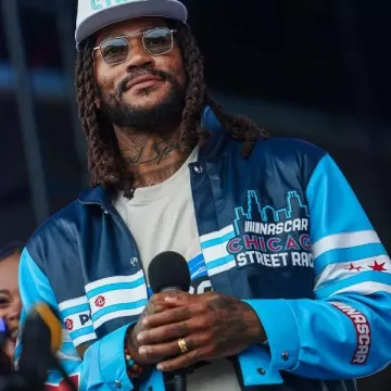 NASCAR Chicago Street Race Derrick Rose Leather Jacket worn by (Derrick Rose) in houseofhighlights