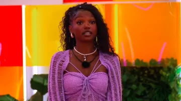 Fashion Nova Fae Sequin Crochet Cover Up Skirt Set worn by Chelley Bissainthe as seen in Love Island (S07E30)