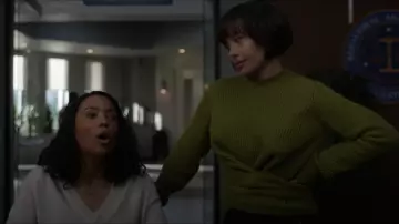 Proenza Schouler White Label Ribbed-Knit Wrap Jumper Green worn by Rebecca Wilson (Nicole Pacent) as seen in Criminal Minds (S18E08)