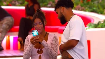 Fashion Nova Heart Stopper Lace Romper worn by Amaya Espinal as seen in Love Island (S07E31)