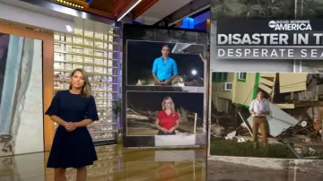 Ted Baker Vestido de suéter Flutter Sleeve Fit & Flare usado por Ginger Zee como se vio en Good Morning America el 8 de julio de 2025