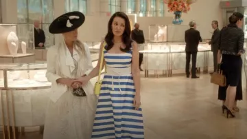 Emilia Wickstead Shiloh Dress In Blue Stripe Printed Twill worn by Charlotte York (Kristin Davis) as seen in And Just Like That… (S03E06)