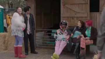 Hunter Original Tall Burgundy Rain Boots worn by Jessica Salmon (Megan Stalter) as seen in Too Much (S01E05)