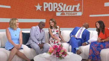 Lela Rose Penelope Rosette Ornée d’une robe en tricot milano portée par Jenna Bush Hager, comme on le voit dans Aujourd’hui le 10 juillet 2025