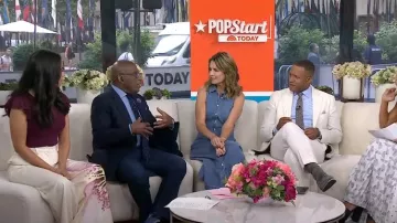 Pareja Madina Pantalones de pierna ancha usados por Emilie Ikeda como se ve en Hoy el 11 de julio de 2025