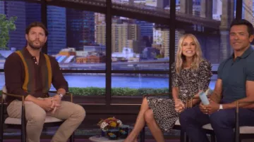 Isabel Marant Floral and Geometric Print Ruched Dress worn by Kelly Ripa as seen in LIVE with Kelly and Mark on July 8, 2025