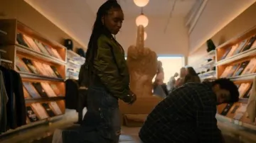 Marc Jacobs Jean de charpentier en détresse à jambe large porté par Keisha Clark (Lovie Simone) comme on le voit dans FOREVER (S01E01)