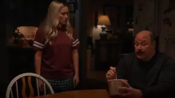 H&M Women's Burgundy T-Shirt worn by Mandy Cooper (Emily Osment) as seen in Georgie & Mandy's First Marriage (S01E21)
