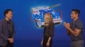 Saint Laurent Tie-Neck Polka-Dot Silk Blouse worn by Kelly Ripa as seen in LIVE with Kelly and Mark on  July 16, 2025