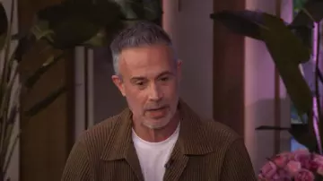 Homme Plisse Issey Miyake Khaki Wool Like Light Jacket worn by Freddie Prinze Jr. as seen in LIVE with Kelly and Mark on July 16, 2025