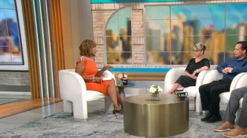 Karen Millen Asymmetric Rib-Knit Midi Dress worn by Gayle King as seen in CBS Mornings on July 18, 2025