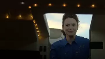 Kobi Halperin Blue Eyelet Long Sleeve Shirt Dress worn by Jill (Katie Lowes) as seen in The Hunting Wives (S01E01)