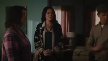 Wolf & Badger Suki Black Velvet Coat Dress worn by Lottie (Simone Kessell) as seen in Yellowjackets (S03E02)