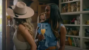 Rochas Blue Ruffle Tank Top worn by Monae (Joyce Glenn) as seen in The Hunting Wives (S01E03)