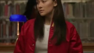 The Summer I Turned Pretty Belly Red Varsity Jacket worn by Belly (Lola Tung) in The Summer I Turned Pretty (S03)