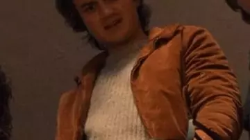 Joe Keery Stranger Things Suede Leather Jacket worn by Steve Harrington (Joe Keery) in Stranger Things (S05)