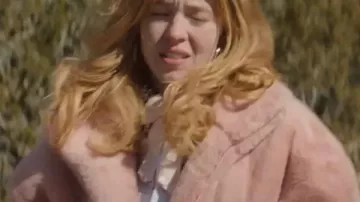 Sydney Sweeney Americana Pink Faux Fur Jacket worn by Penny Jo Poplin (Sydney Sweeney) in Americana