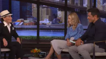 Pink House MustiqueSilk Kelly Blouse worn by Kelly Ripa as seen in LIVE with Kelly and Mark on July 22, 2025
