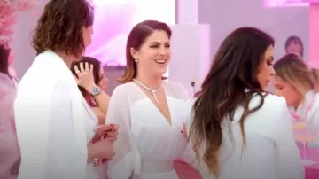 Elie Saab Belted Crepe and Silk-Georgette Jumpsuit worn by Stephanie Shojaee as seen in The Real Housewives of Miami (S07E07)