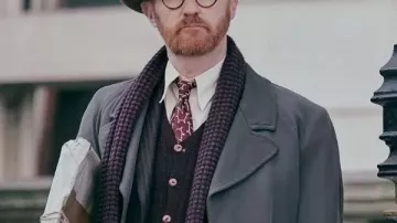 Bookish Gabriel Book Grey Wool Coat worn by Gabriel Book (Mark Gatiss) in Bookish (S01)