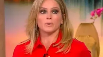 The View 2025 Sara Haines Red Shirt Jacket of Sara Haines in The View