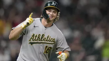 Grey Shirt of Nick Kurtz in Nick Kurtz Reflects on First MLB Home Run | A's Cast Live