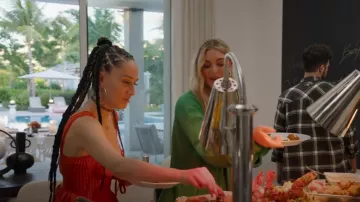 House of CB Red Corset Midi Dress worn by Jenna Andrews as seen in Hitmakers (S01E01)