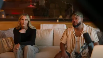 Only & Sons White/Brown Striped Crochet Short Sleeve Shirt worn by Trey Campbell as seen in Hitmakers (S01E01)