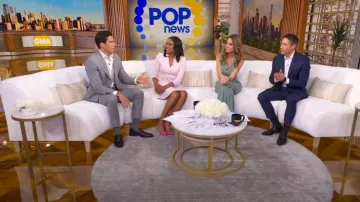 Karen Millen Forever Waist A-line Mini Dress portée par Rachel Scott comme on le voit dans Good Morning America le 24 juillet 2025