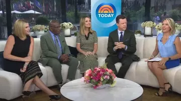 Jimmy Choo Leather Shar Slingback Pumps worn by Jenna Bush Hager as seen in Today on July 22, 2025