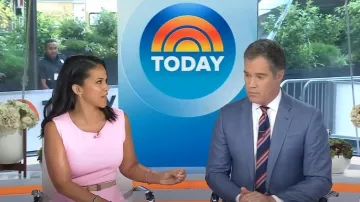 Elie Tahari The Sumner Belted Knit Fit & Flare Midi-Sweaterdress worn by Laura Jarrett as seen in Today on July 23, 2025