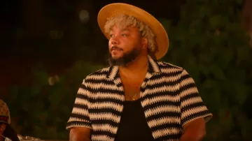 Asos Design White/Black Zig Zag Striped Short Sleeve Crochet Top worn by Trey Campbell as seen in Hitmakers (S01E06)