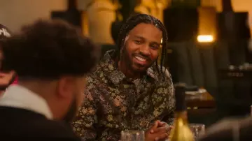 Les Deux Black Floral Jacquard Overshirt worn by Bernard Harvey as seen in Hitmakers (S01E06)