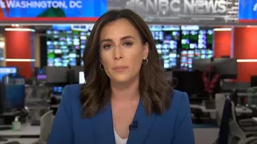 Veronica Beard Miller Double Breasted Dickey Jacket worn by Hallie Jackson as seen in Today on August 1, 2025