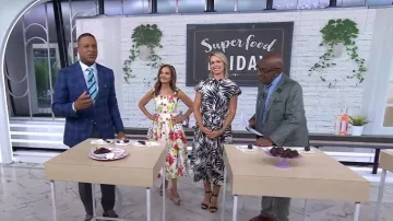 Vestido midi con detalle de botones y brocado floral de Dolce & Gabbana usado por Joy Bauer como se ve en Today el 1 de agosto de 2025