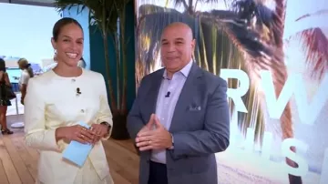 Veste slim fit en sergé Sabine de French Connection portée par Jessica Sims comme on le voit dans Good Morning America le 29 juillet 2025