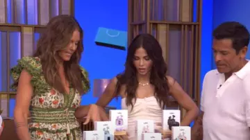 Farm Rio Garden Tapestry V-Neck Maxi Dress worn by Monica Mangini as seen in LIVE with Kelly and Mark on August 5, 2025