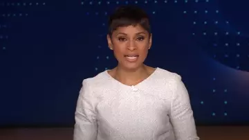 The Fold London Eaton Dress worn by Jericka Duncan as seen in CBS Evening News on August 4, 2025
