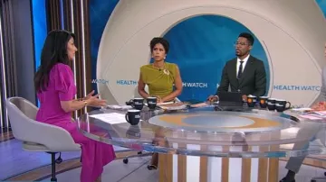 Vestido midi de crepé Me + Em usado por Celine Gounder como se ve en CBS Mornings el 29 de julio de 2025