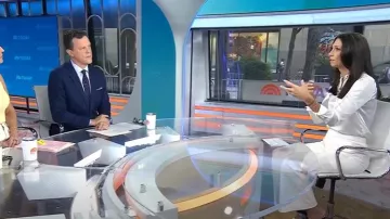 Alice + Olivia Brady Silk Blouse in Off White worn by Natalie Azar as seen in Today on August 7, 2025