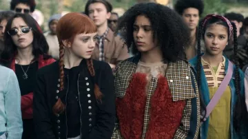 Marni Fur Checkered Coat worn by Marilyn Thornhill (Christina Ricci) as seen in Wednesday (S02E03)