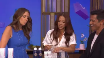 Anthropologie High-Neck Seamed Midi Dress worn by Monica Mangini as seen in LIVE with Kelly and Mark on August 7, 2025